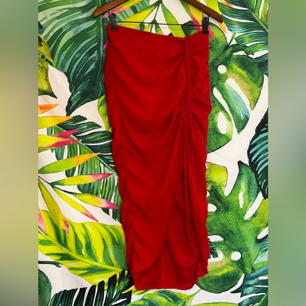Lovers + Friends XS Bright Red Cinched Front Maxi Summer Date Night Sexy Skirt
